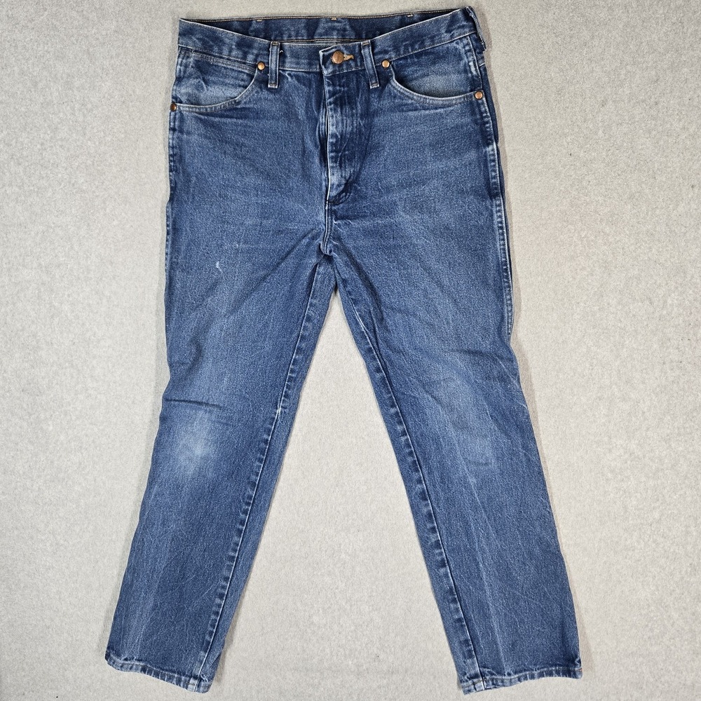 Wrangler Men Jeans 34X34 Blue Denim 936DEN Cowboy Cut Slim Fit 30" Inseam